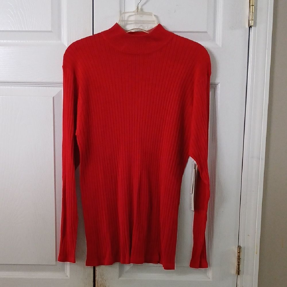 Wasserman red ribbed 100% silk lightweight sweater Sz L NWT